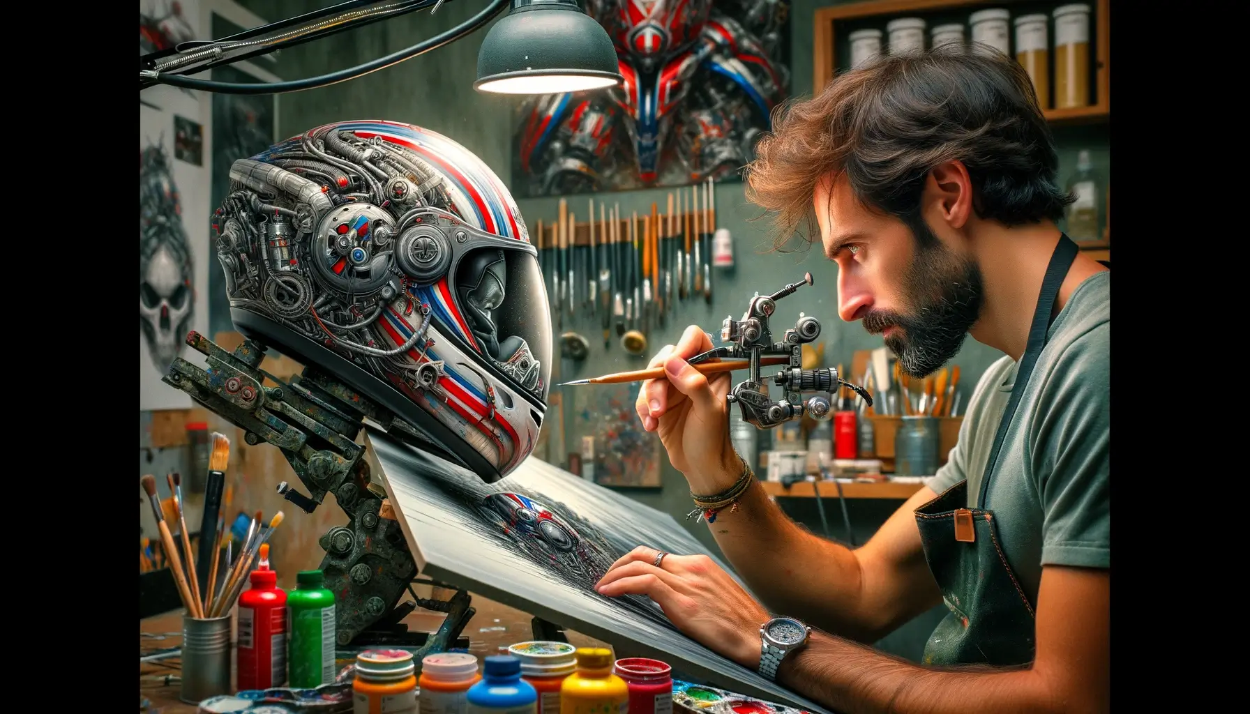 Peinture sur casque de moto à l'aérographe